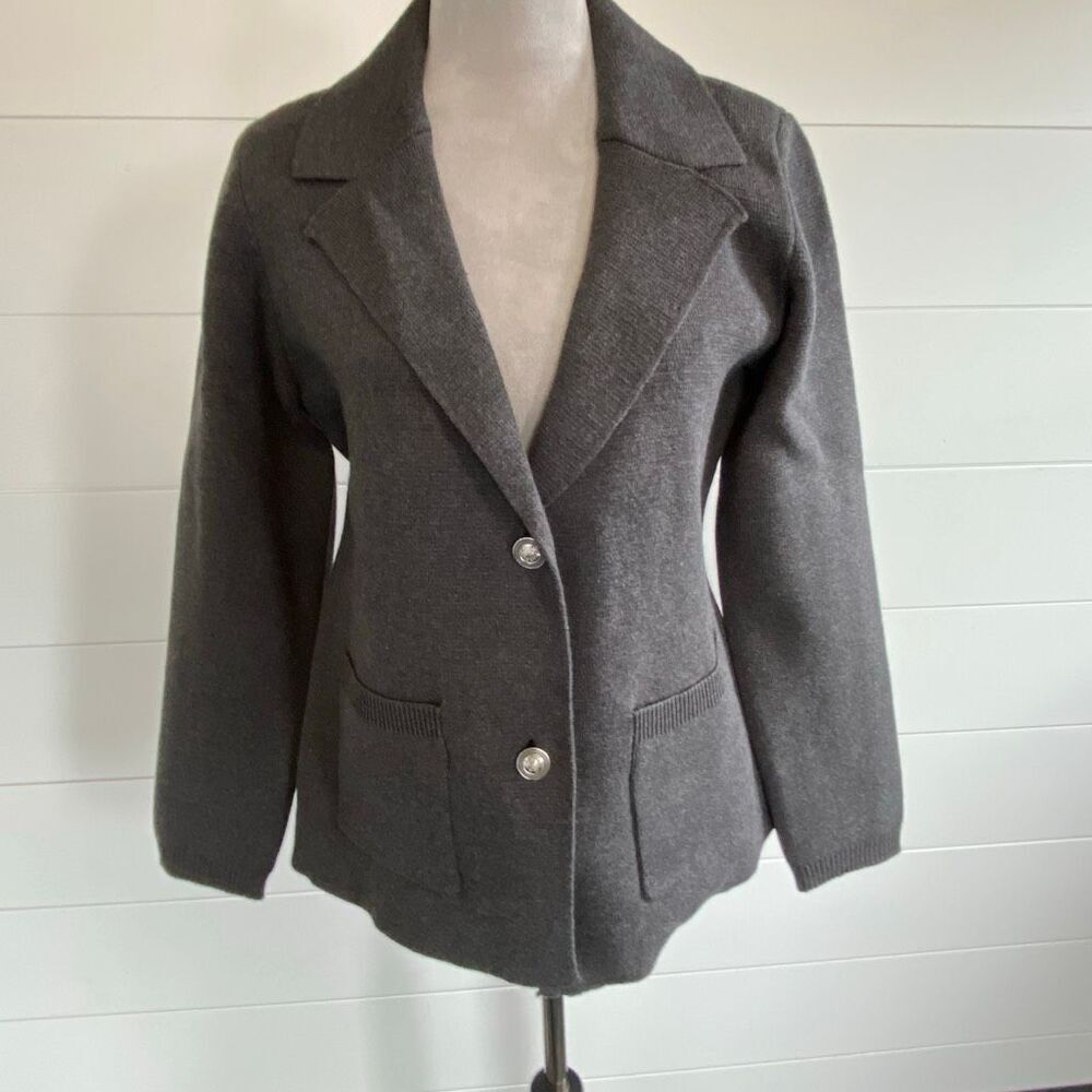 Elie Tahari Charcoal Knit Blazer - Tailored Two-Button Jacket Sz 12/14 (M) /001